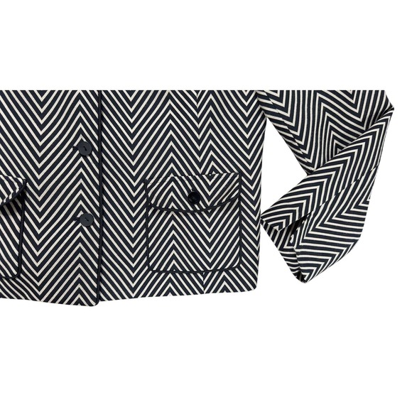 Nina McLemore Black Beige Chevron Cotton Silk Blazer Jacket Womens 14 USA - Picture 5 of 6